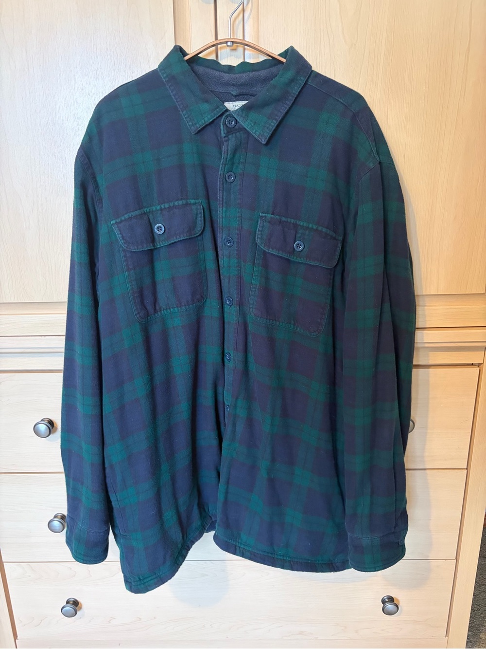 L.L. Bean Green & Navy Plaid Lightweight Button-Up Shirt Jacket